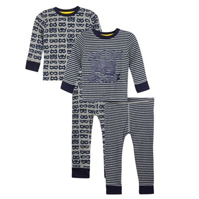 bluezoo Pack of two boys' grey and navy printed pyjama sets